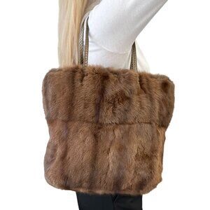 FENDI Vintage Fur Tote Shoulder Bag Handbag Handle Leather Brown Green [106058]